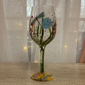 Dragonfly Hand-Painted Floral Wine Glass